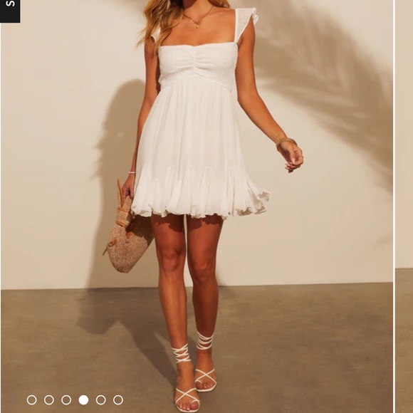 VICI Mahoney Smocked Ruffle Mini Dress in color sand - Picture 3 of 4